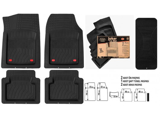 JOKER PASPAS ÜNİVERSAL 4D EXTRA DERİN HAVUZLU - SİYAH OTO PASPASI 5 PARÇA 1.KALİTE