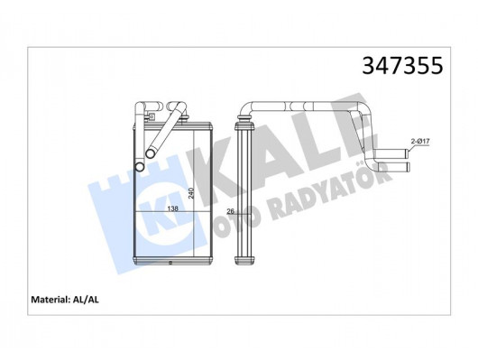 KALORİFER RADYATÖRÜ MITSUBISHI ASX 1.6L 4A92 GA1W 4x2 10- / OUTLANDER 2.0L 4B11 CW4W turbo 4x4 07-1 2 / LANCER 1.6L 4A92 CY1A 10- 1.5L 4A91 CY2A 08 / PEUGEOT 4007-4008