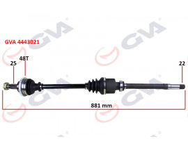 KOMPLE AKS SAĞ P206 1.6 16V-P206 CC 00 ABS Lİ 48DİŞ 881mm