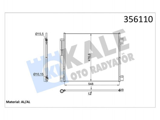 KONDENSER KADJAR-KOLEOS-ESPACE 15 QASHQAI-X-TRAIL 13 1.2 1.5/1.6DCI 12V KURUTUCULU 12MM AL/BRZ 536X476.6X12 921009251R-9211000Q0A