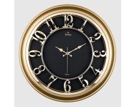 M-1965-A-1 DUVAR SAATİ ALTIN SARISI ÇERÇEVELİ İÇİ SİYAH 45CM KABARTMA RAKAMLI SELEFON KORUMALI AMERİKAN BRİSTOL KADRAN METALİK AKREP/YELKOVAN/SANİYE AKAR SANİYELİ MEKANİZMA AKRİLİK BOYA MİNERAL C