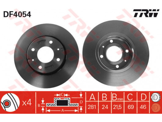ÖN FREN AYNASI CARISMA 95/6.06 VOLVO S40 1.6 1.8 1.9 2.0 T 95/04 V40 95-04 281x24x4DLxHAVALI