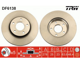 ON FREN AYNASI DISK FOCUS III 11 FOCUS II 04 11 C MAX 03 07 VOLVO C30 06 12 C70 II 06 13 S40 II 04 12 V50 05 12 278x25x5DLxHVLI