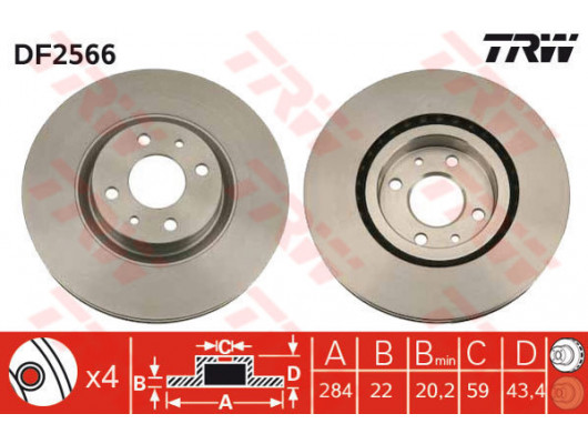 ÖN FREN AYNASI FIAT DOBLO 05 IDEA 04 LINEA 09 FIORINO 09 BRAVO 01 STILO 01 284x22x 4 DELİK HAVALI