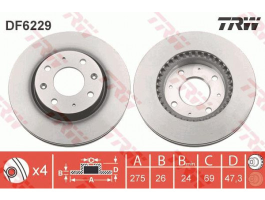 ÖN FREN AYNASI KIA CERATO 1.6-2.0 16V 04 1.5-2.0CRDI 04 275x26x4DLxHAVALI