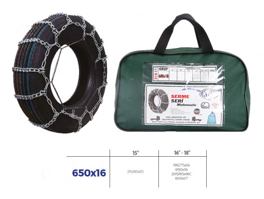 PATİNAJ ZİNCİRİ MİNİBÜS VE KAMYONET SERME 650x16 ZİNCİR EBATLARI İÇİN RESİME BAKINIZ