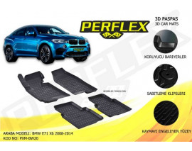 PERFLEX 3D X-MAT HAVUZLU PASPAS ÇEŞİTLERİ SİYAH BMW E71 X6 2008-2014 3D X-MAT 5 PCS