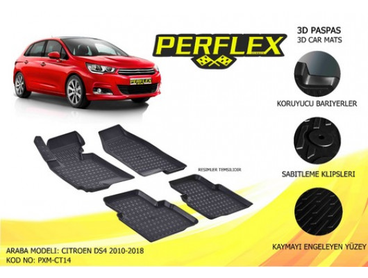 PERFLEX 3D X-MAT HAVUZLU PASPAS ÇEŞİTLERİ SİYAH CITROEN DS4 2010-2018 3D X-MAT 5 PCS