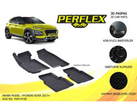 PERFLEX 3D X-MAT HAVUZLU PASPAS ÇEŞİTLERİ SİYAH HYUNDAI KONA 2017 3D X-MAT 5 PCS