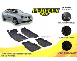 PERFLEX 3D X-MAT HAVUZLU PASPAS ÇEŞİTLERİ SİYAH SEAT CORDOBA 2003-2009 3D X-MAT 5 PCS
