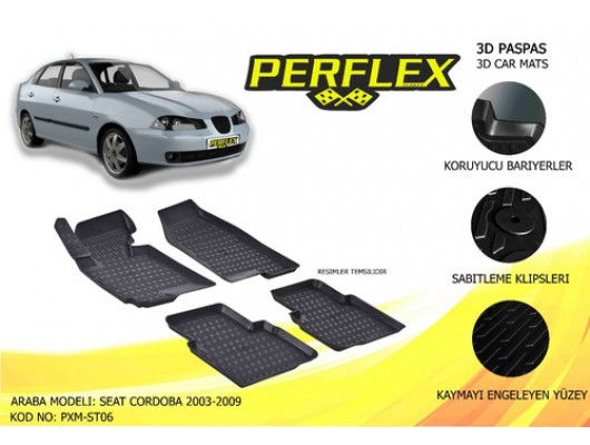 PERFLEX 3D X-MAT HAVUZLU PASPAS ÇEŞİTLERİ SİYAH SEAT CORDOBA 2003-2009 3D X-MAT 5 PCS