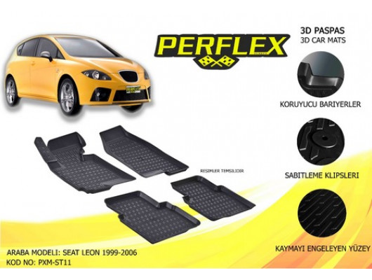 PERFLEX 3D X-MAT HAVUZLU PASPAS ÇEŞİTLERİ SİYAH SEAT LEON 1999-2006 3D X-MAT 5 PCS