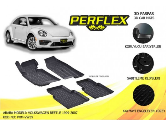 PERFLEX 3D X-MAT HAVUZLU PASPAS ÇEŞİTLERİ SİYAH VOLKSWAGEN BEETLE 1999-2007 3D X-MAT 5 PCS