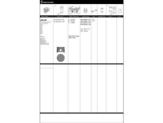 PİSTON KİTİ 1 81 STD VW-AUDI-SKODA-SEAT GOLF VI 18 BORA 18 PASSAT 18 AUDİ A3 I 1.8 I AUDİ A4 1.8 A UDİ A6 1.8 AUDİ CABRİOLET 1.8 I SKODA OCTAVİA 20V AGN-APT-ARG-AJP-APG-AQE-ARH-AVV-