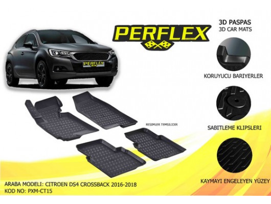 PXM-CT15 PERFLEX 3D X-MAT HAVUZLU PASPAS SİYAH CITROEN DS4 CROSSBACK 2016-2018 3D X-MAT 5 PCS