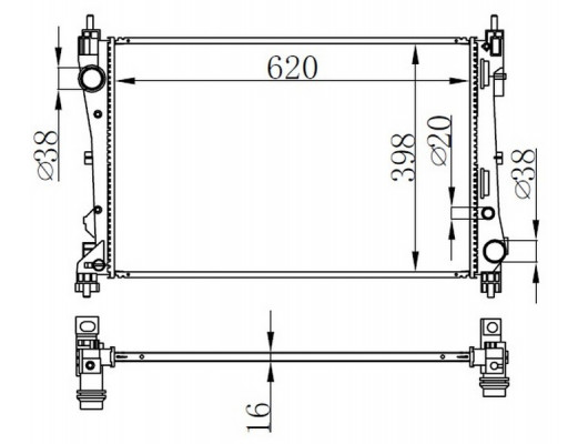 RADYATOR BRAZİNG MT 620X398X16 FİAT DOBLO 1.3 MJTD 09 KAVİSLİ BAĞLANTI 617854