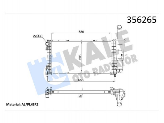 RADYATÖR FIAT PUNTO 1.4 03 12 MT 26MM AL/BRZ 580X298X26