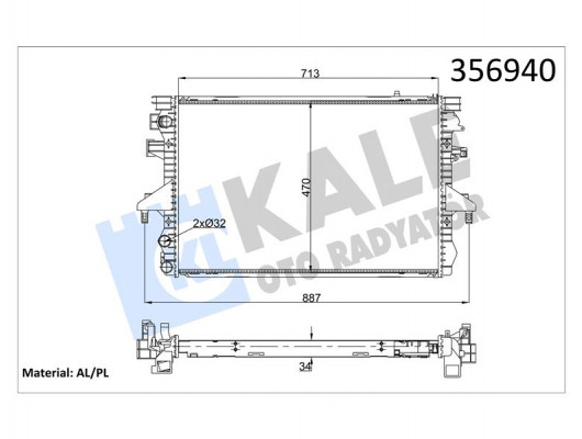 SU RADYATÖRÜ VW TRANSPORTER V-MULTIVAN V 1.9TDI 2.0 03-09 MT AC NAC MEKANİK 713x470x34