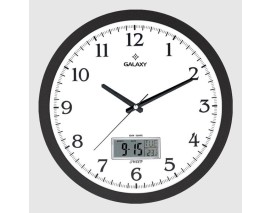T-1964-K DUVAR SAATİ SİYAH ÇERÇEVELİ 35.5CM TAKVİMLİ TERMOMETRELİ HİGROMETRELİ ANALOG VE DİJİTAL GÖSTERGELİ AMERİKAN BRİSTOL KADRAN AKAR SANİYELİ MEKANİZ METALİK AKREP/YELOKOVAN/SANİYE MİNERAL CAM